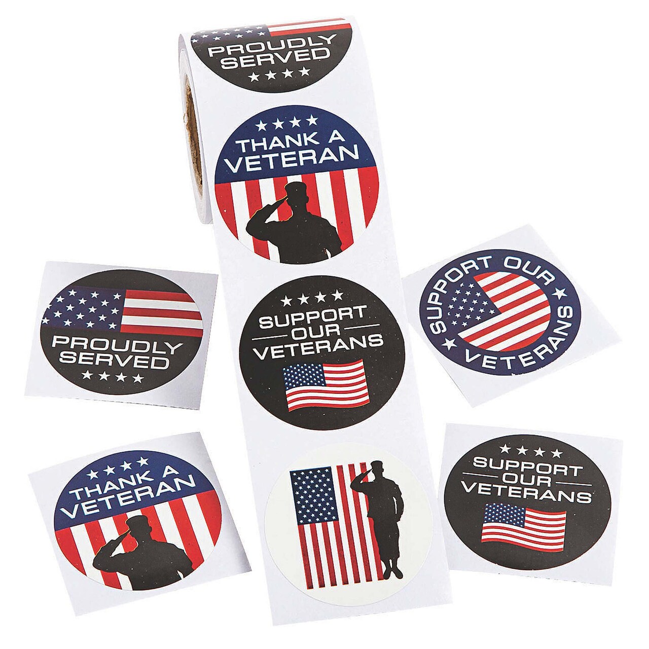 4th of July Veteran Support Patriotic Paper Stickers 1 1/2" 100 Ct.